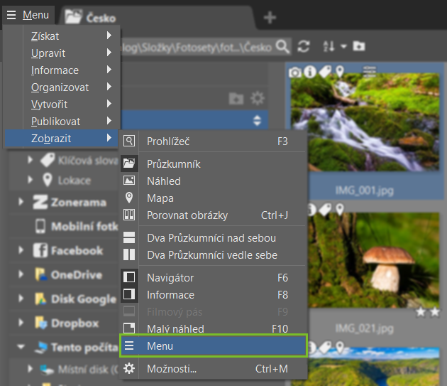Lištu s menu vrátíte do programu natrvalo v Zobrazení.jpg