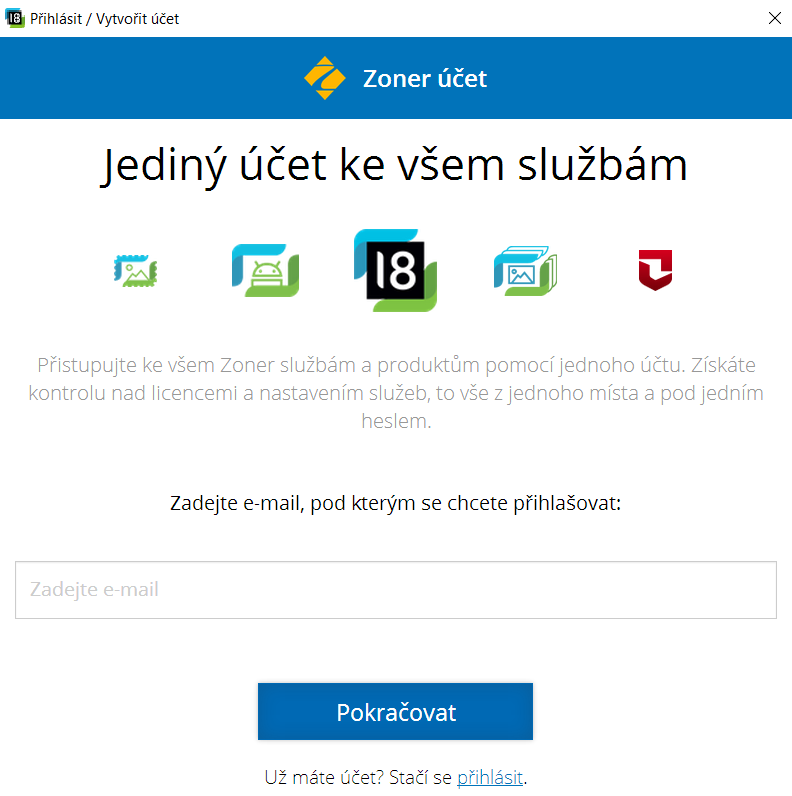 Každý nový uživatel Zoner Photo Studia dostává přístup do Zoner účtu. Poté, co se do něj přihlásíte, zároveň získáváte přístup ke službám Zoneramy.jpg
