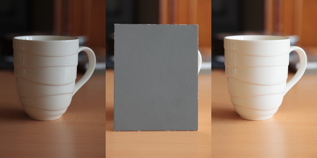Světlý objekt, měření expozice celoplošné se zdůrazněným středem. Vlevo exponováno podle objektu (podexponováno o 2EV), vpravo exponováno podle šedé tabulky (je věrně zachycena světlá tonalita objektu)
