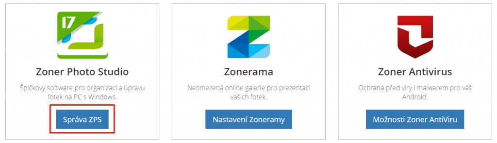 Ke svým licencím se dostanete po přihlášení do účtu pod položkou Správa ZPS.jpg