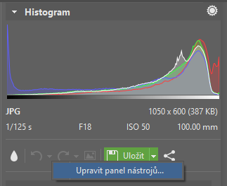 Přidejte si nejčastěji používané nástroje do tzv. panelu nástrojů, úprava fotografií pak bude rychlejší.