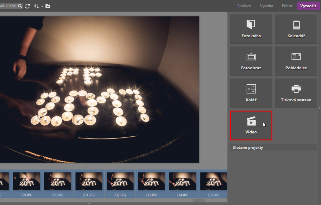 V modulu Vytvořit zvolte video.jpg