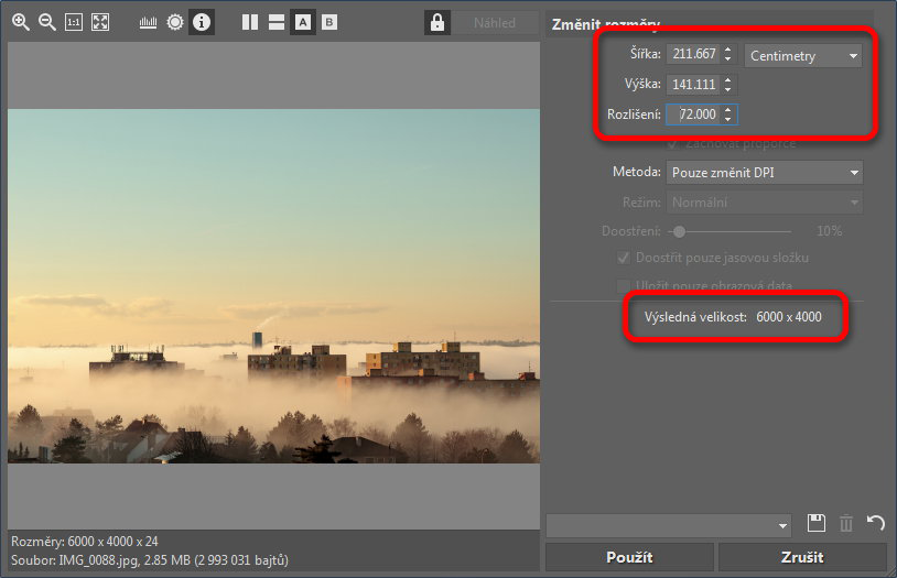 Jak změnit DPI obrázků?