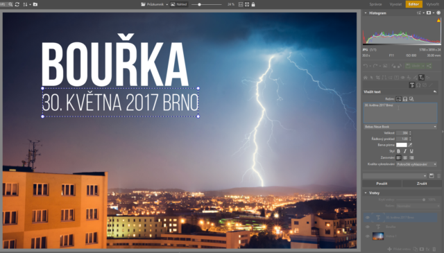 Vložení textu do fotografie v Editoru