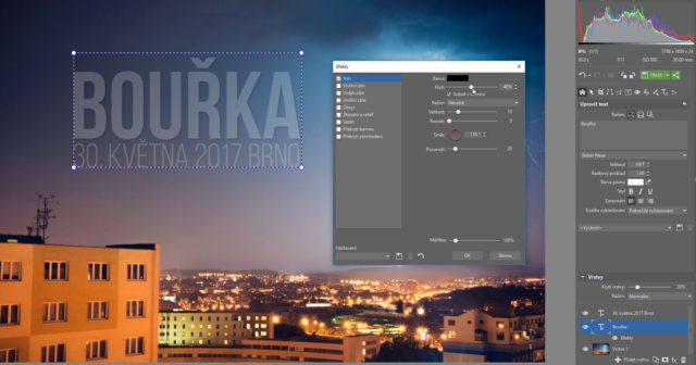 Úprava efektů vloženého textu