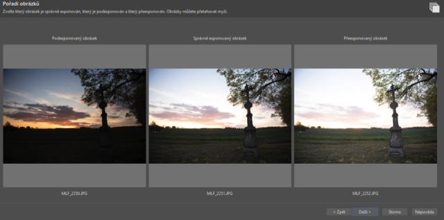 HDR fotografie: možnost opravit pořadí snímků.