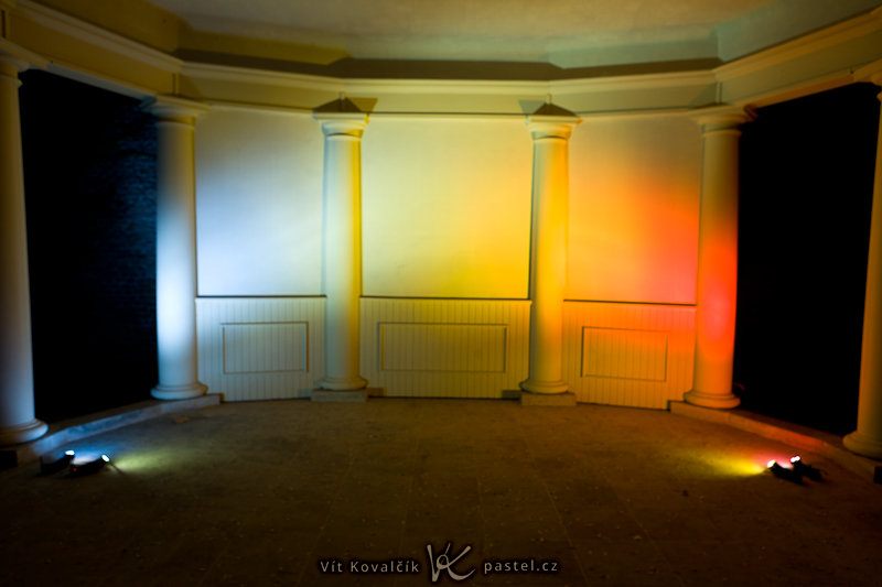 Pozadí fotografované scény s rozmístěním čtyř blesků