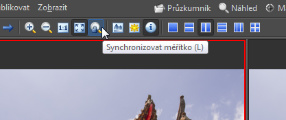 Zapnutí či vypnutí Synchronizace měřítka se hodí u snímků stejných scén pořízených skrze odlišné ohniska.
