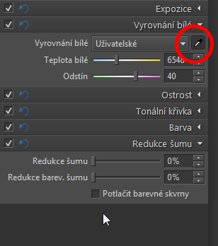 V našem případě jsme při Vyrovnání bílé využili připravené Kapátko, kterým jsme poklepali do barevně neutrální oblasti na snímku (oblaka vlevo nahoře).jpg