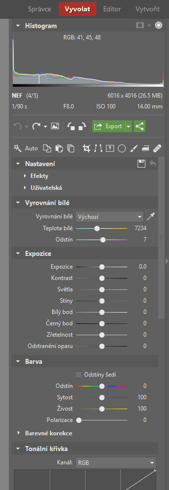 Jak na RAW: Pravý panel ve Vyvolat.