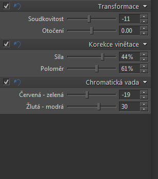 Výsledné parametry ze záložky Objektiv.