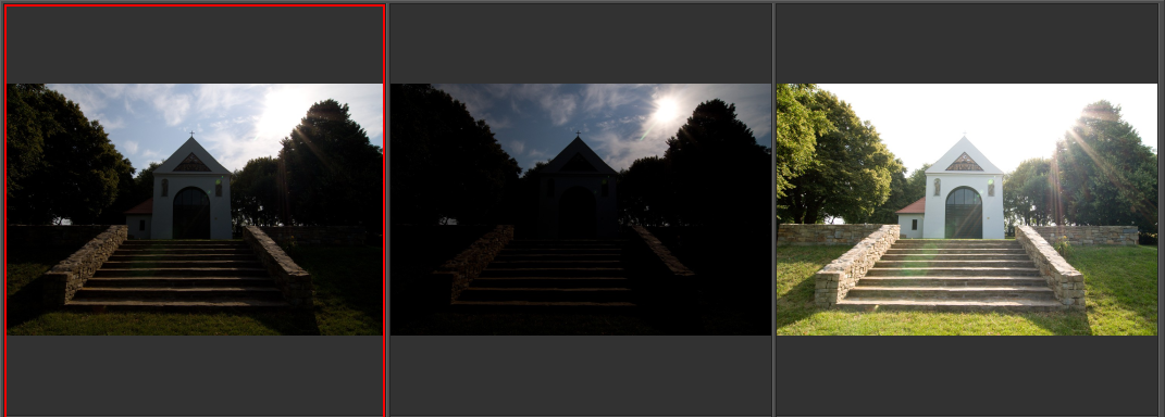 Dílčí snímky pořízené k vytvoření HDR snímku z ruky.