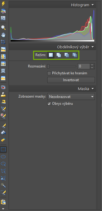 Režimy Výběru můžete nastavit kliknutím myší na příslušnou ikonu nebo použitím klávesových zkratek.jpg