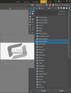 Nejrychlejší převod do černobílé provedete pomocí Rychlých filtrů a možnosti Black & White.jpg
