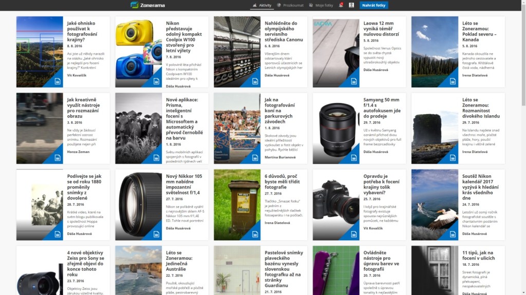 Po nastavení jména a adresy galerie se vám otevře obdobná hlavní stránka Zoneramy nazvaná Aktivity s aktualitami. Zajímavé a úspěšné či nejnovější fotografie najdete v nabídce Prozkoumat. Vaši galerii najdete pod nabídkou Moje fotky.jpg