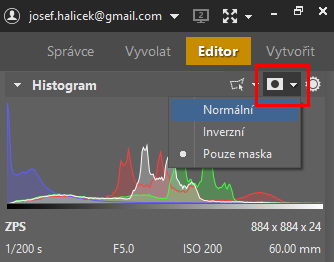 Klikáním na obrázek vrstvy přepínáte její zobrazení nebo skrytí přes samotnou vrstvu. Kliknutím na šipku vedle ikony můžete vybrat, v jakém režimu se maska zobrazí.jpg