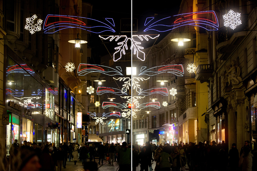 Rozmazání menších zdrojů světla. Vlevo originální fotografie, vpravo s přidaným efektem.jpg