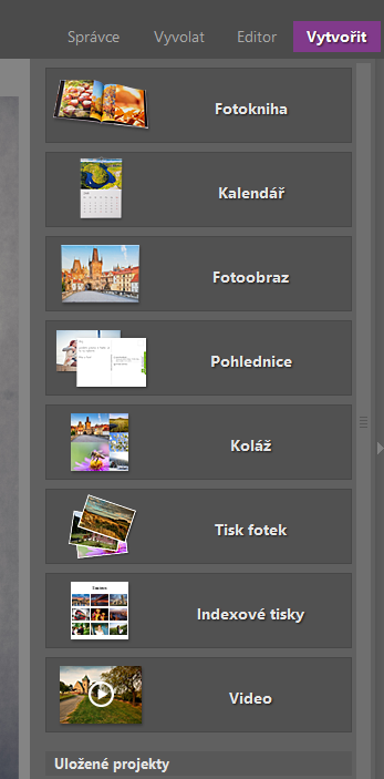 Vytvořte vlastní fotodárky: modul Vytvořit.