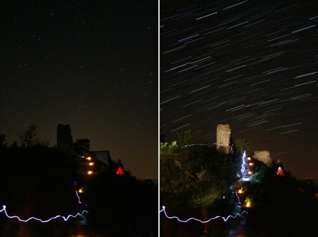 Jak fotit star trails: hvezdy a světla na Zubštejně.