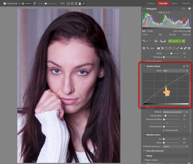 Jak upravovat portréty: tonální křivka.