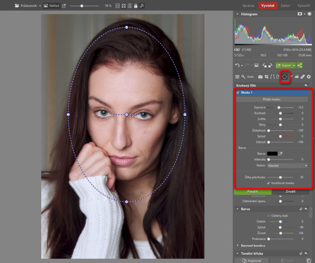 Jak upravovat portréty: zvýrazněné portrétu kruhovým filtrem.