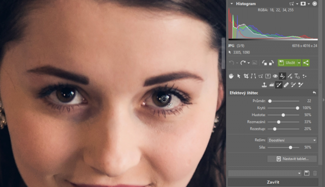 Zaostření fotky: lokální doostření fotografie.