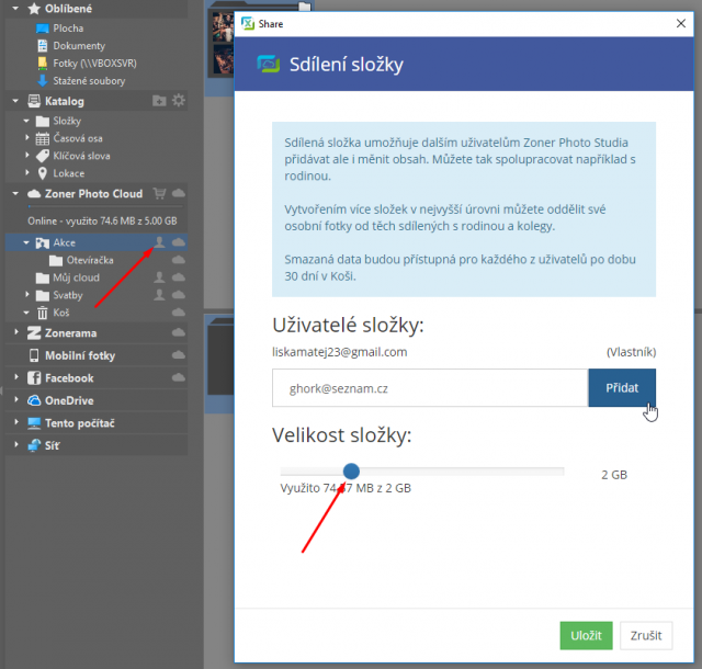 Zálohování fotek do cloudu: sdílení cloudu.