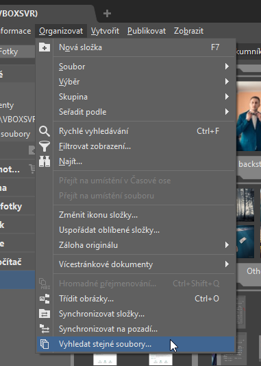 Jak najít a smazat duplicitní fotky: funkce Vyhledat stejné soubory.