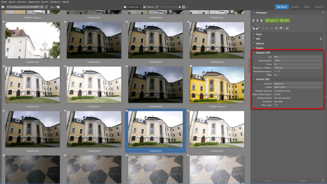 EXIF a další metadata: EXIF pro Panasonic Lumix DMC-LX100.