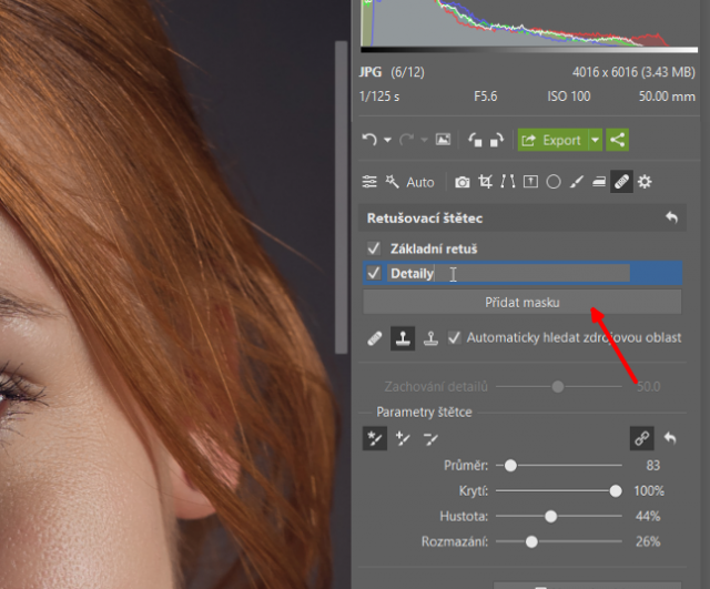Retuš portrétů: přidání nové masky.