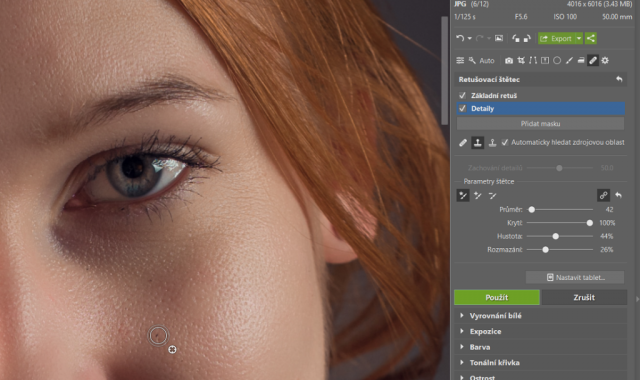 Retuš portrétů: detailní retuš.