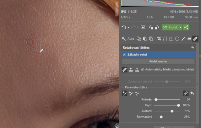 Retuš portrétů: retušovací štětec.