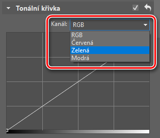 Úprava tónu pleti pomocí tonálních křivek - změna barevných kanálů v nastavení tonální křivky