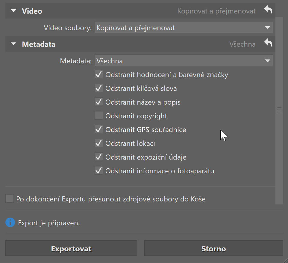 Vylepšený Export - metadata