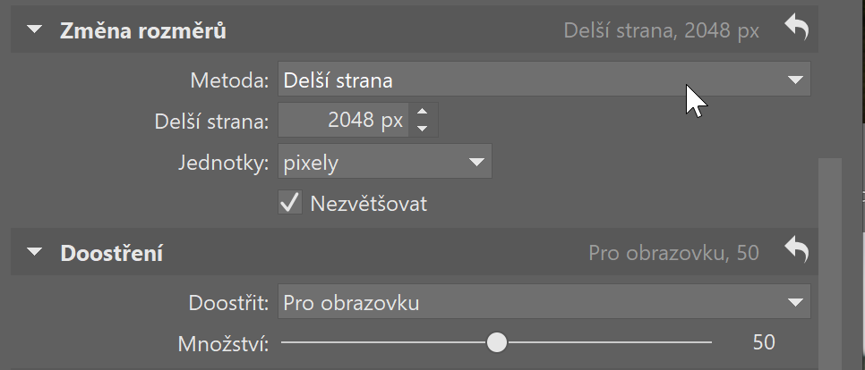 Vylepšený Export - rozlišení