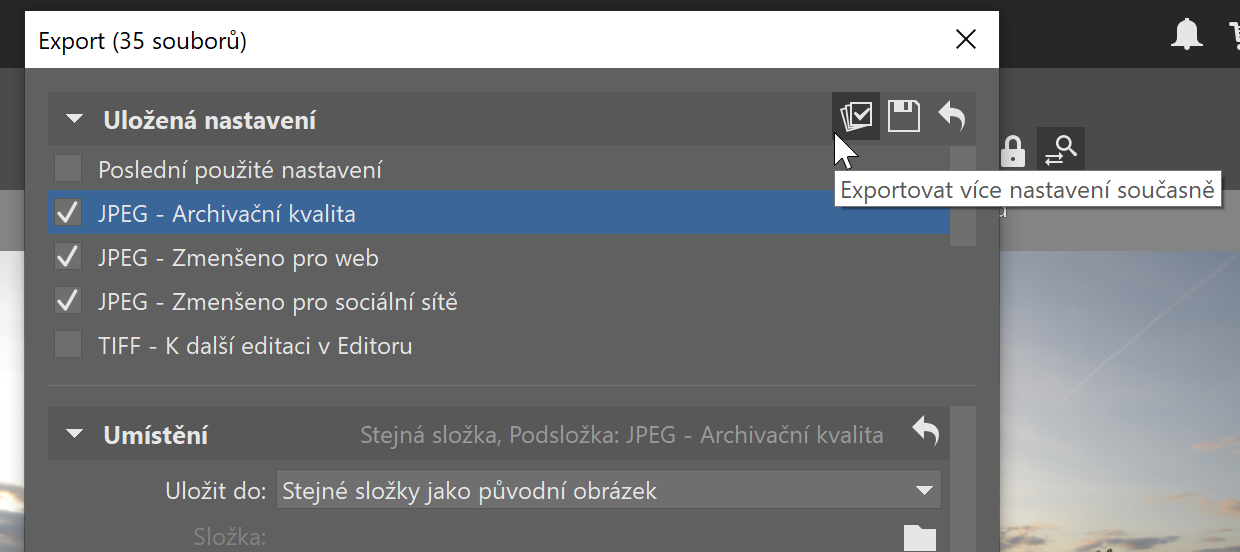 Vylepšený Export - současně