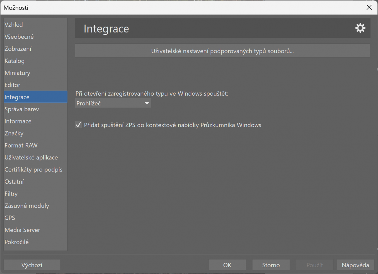 úprava Zoner Photo Studia, integrace