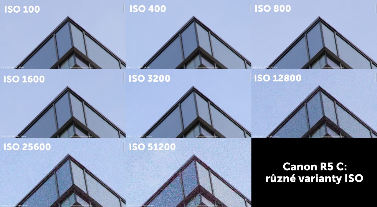 Canon R5 C, různé hodnoty ISO