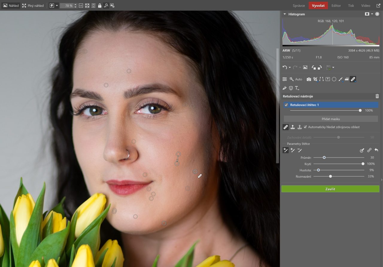 Upravujte portrét, retuš pleti