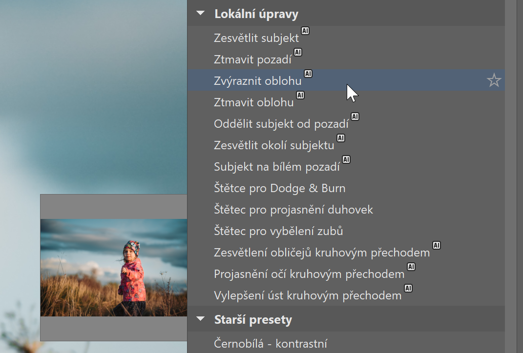 AI nástroje k úpravě fotek v Zoneru – AI presety