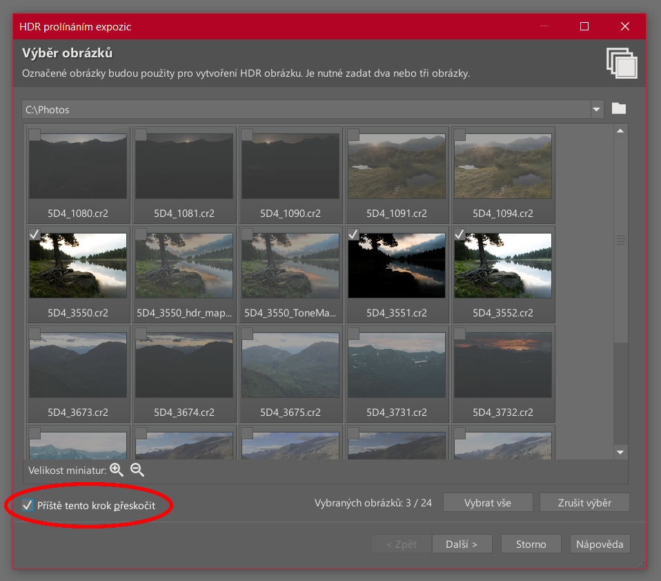 Jak složit HDR fotku v Zoner Studiu: výběr fotek